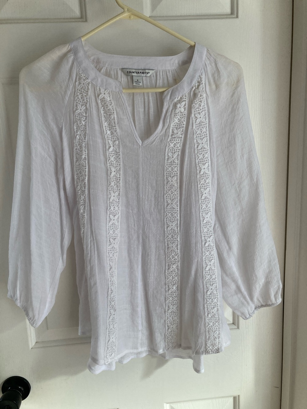 Counterparts White Split-Neck Embroidered Tunic